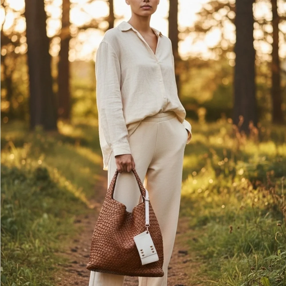 Elegant Brown Woven Shoulder Bag